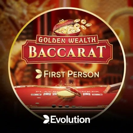 First Person Golden Wealth Baccarat logo – Table Games by Evolution at Betico Casino