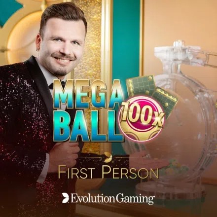 First Person Mega Ball slot visual from Evolution available on beticocasino.pt